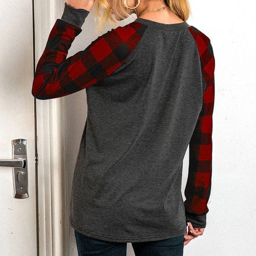 Custom Custom Couple Face V-neck Tops Design Merry Christmas Women's Loose Long Sleeve T-shirt - YesCustom