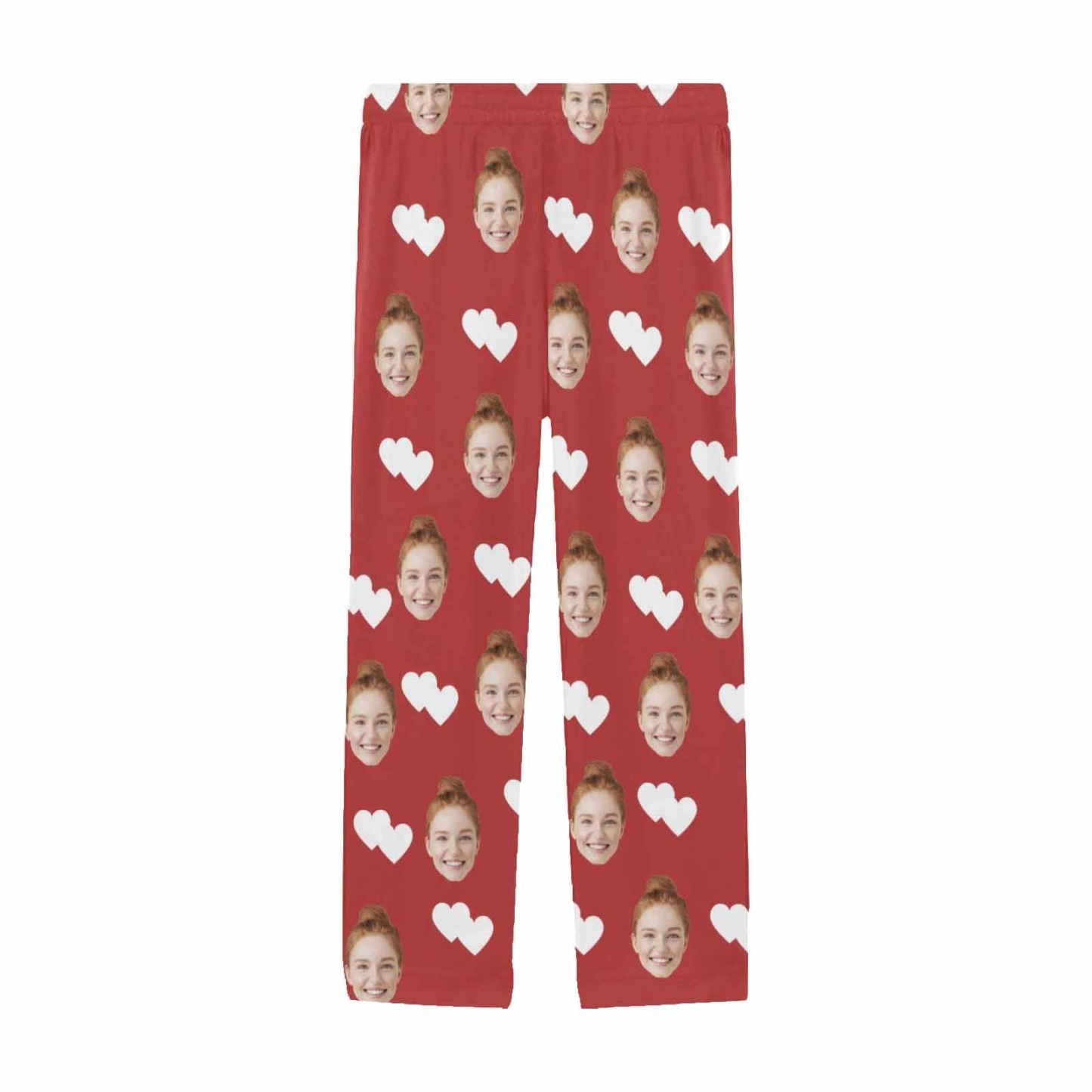 Custom Custom Couple Face White Hearts Red Background Sleepwear Personalized Women's&Men's Slumber Party Long Pajama Pants - YesCustom