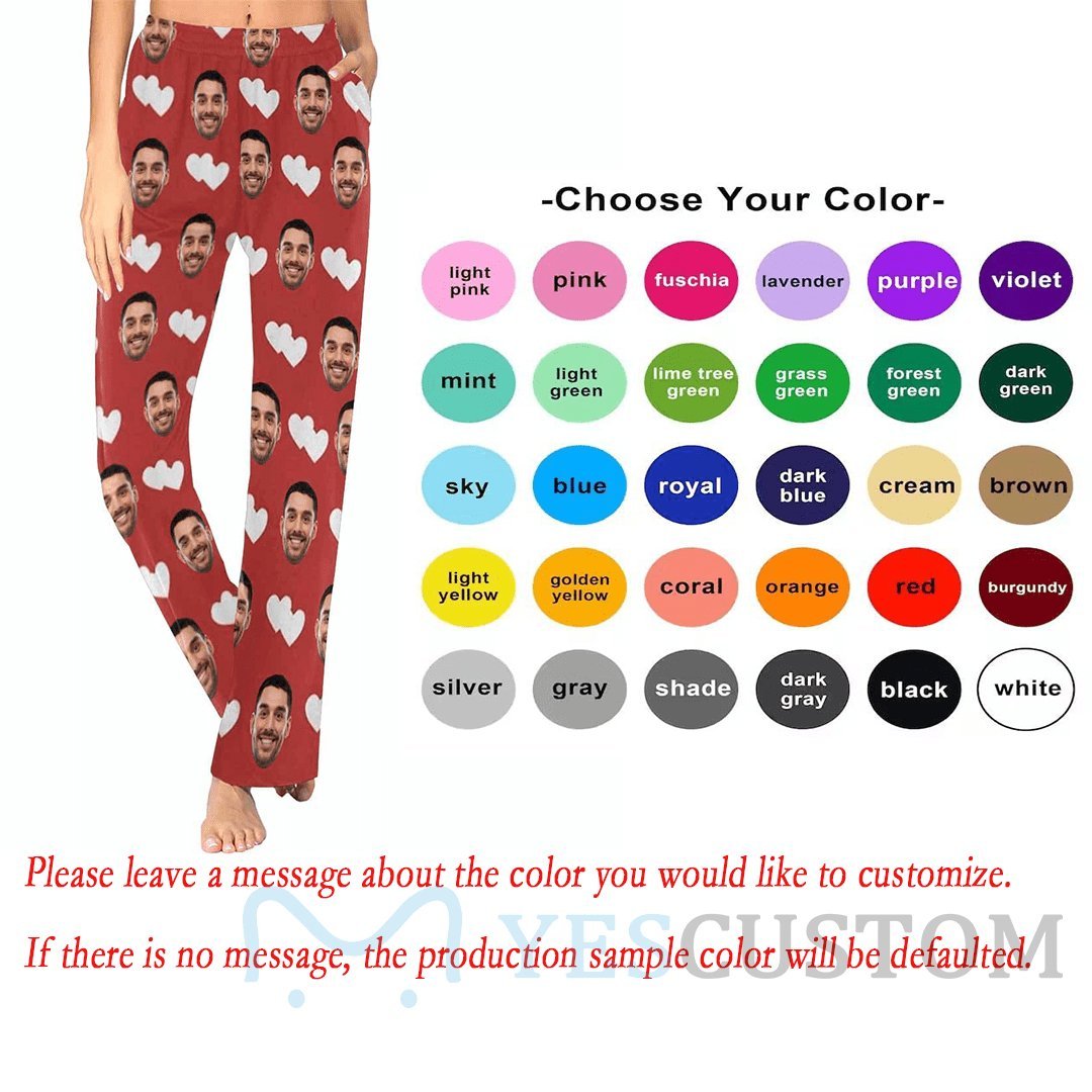 Custom Custom Couple Face White Hearts Red Background Sleepwear Personalized Women's&Men's Slumber Party Long Pajama Pants - YesCustom