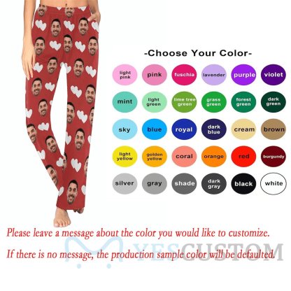 Custom Custom Couple Face White Hearts Red Background Sleepwear Personalized Women's&Men's Slumber Party Long Pajama Pants - YesCustom