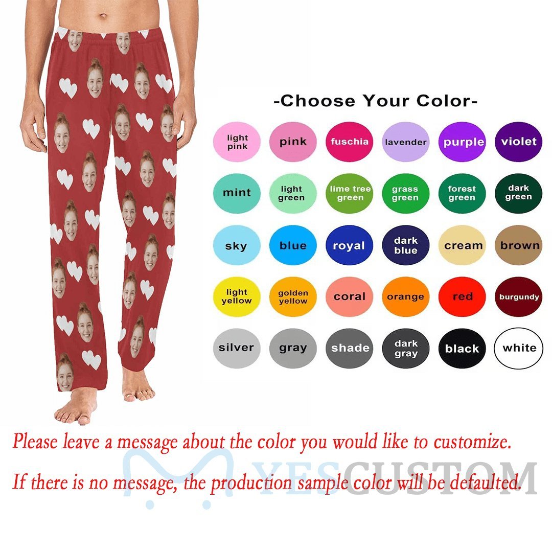 Custom Custom Couple Face White Hearts Red Background Sleepwear Personalized Women's&Men's Slumber Party Long Pajama Pants - YesCustom