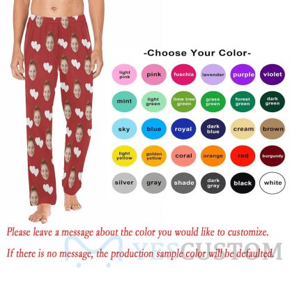 Custom Custom Couple Face White Hearts Red Background Sleepwear Personalized Women's&Men's Slumber Party Long Pajama Pants - YesCustom