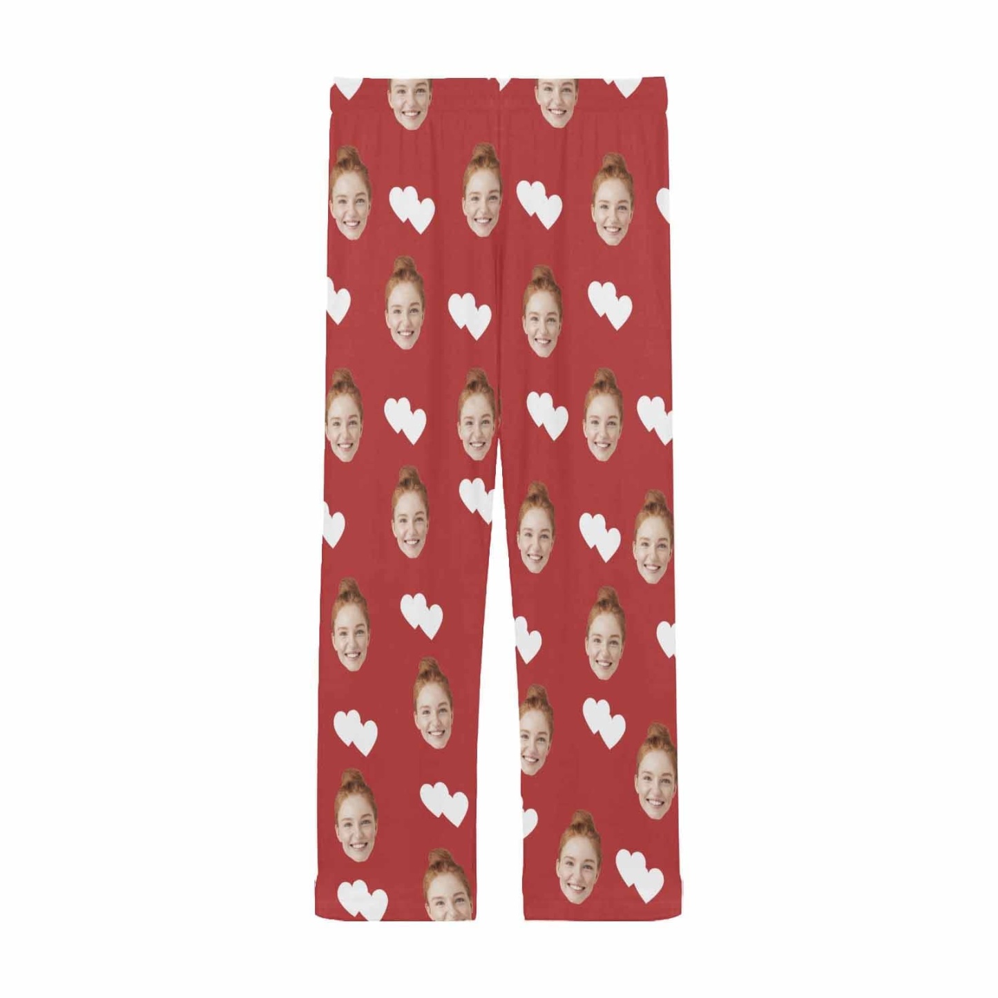 Custom Custom Couple Face White Hearts Red Background Sleepwear Personalized Women's&Men's Slumber Party Long Pajama Pants - YesCustom