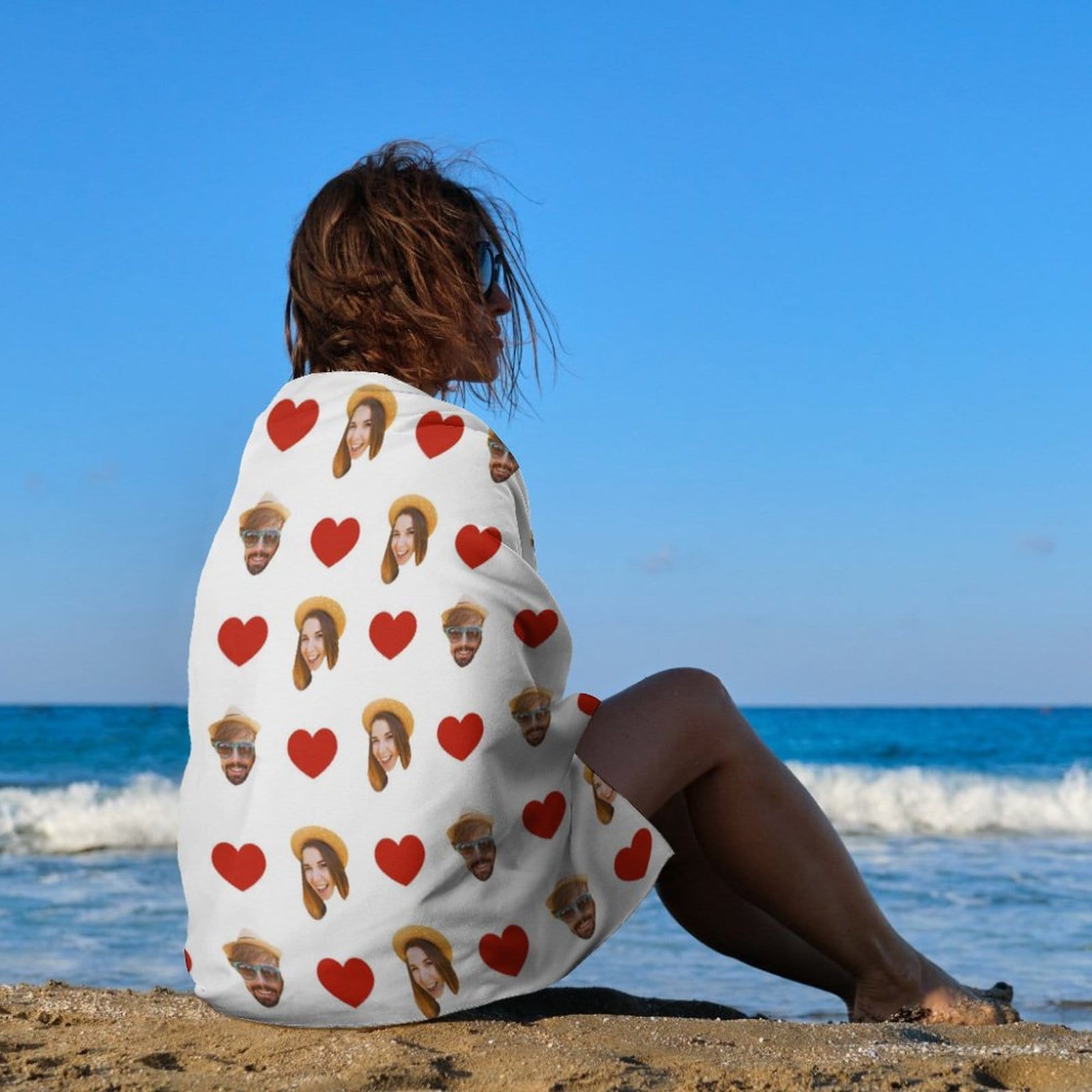 Custom Custom Couple Faces Love Heart Bath Towel 30"x56" Beach Towel Kids Towel Pool Towel Camp Towel - YesCustom
