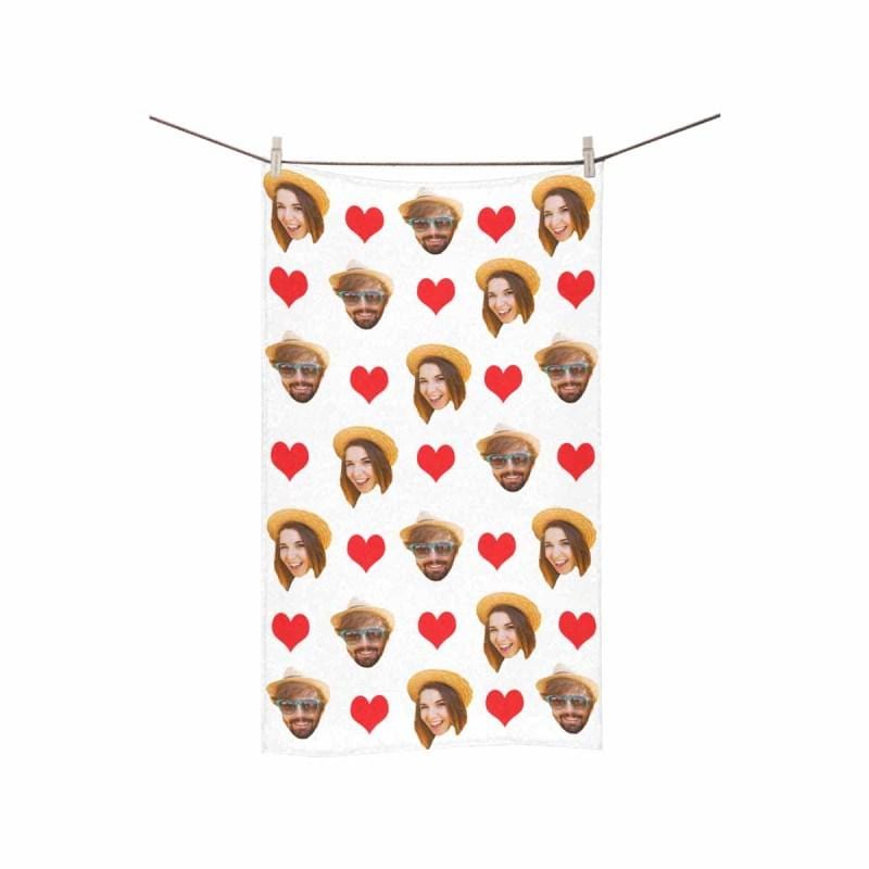 Custom Custom Couple Faces Love Heart Towel - YesCustom
