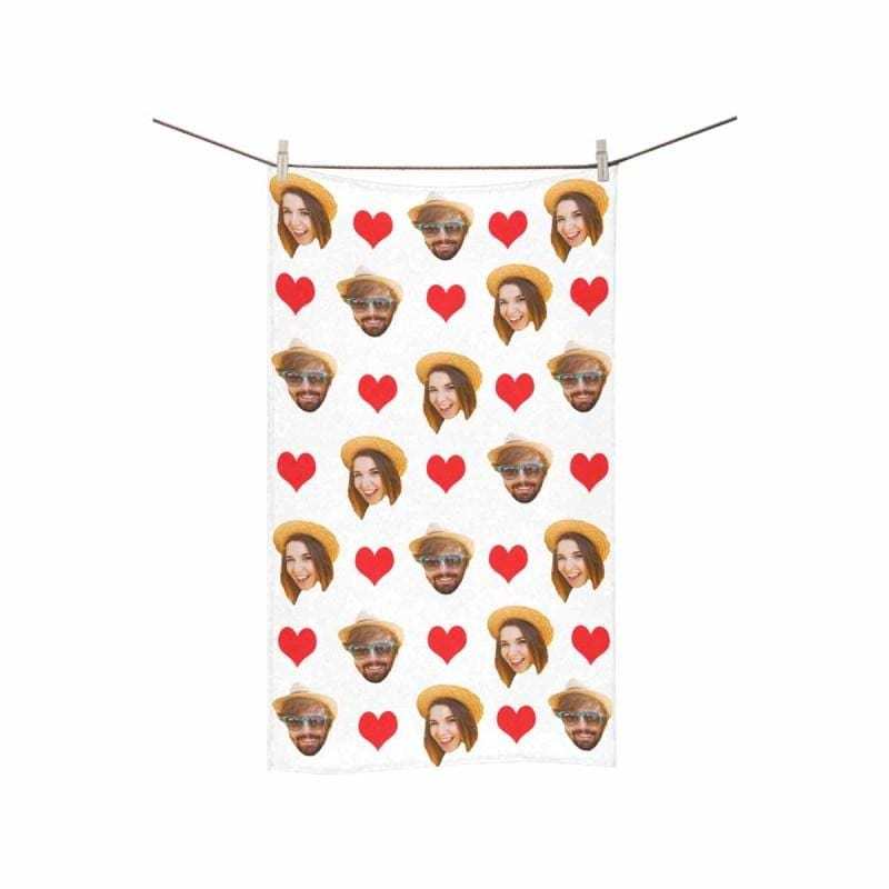 Custom Custom Couple Faces Love Heart Towel - YesCustom