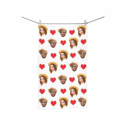Custom Custom Couple Faces Love Heart Towel - YesCustom