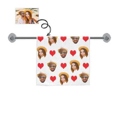 Custom Custom Couple Faces Love Heart Towel - YesCustom