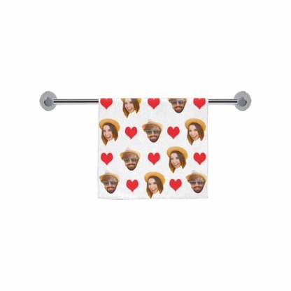 Custom Custom Couple Faces Love Heart Towel - YesCustom
