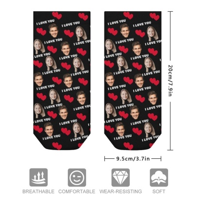 Custom Custom Couple & Hearts Face Socks Personalised I Love You Black Ankle Socks For Lover Gift - YesCustom