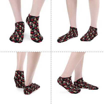 Custom Custom Couple & Hearts Face Socks Personalised I Love You Black Ankle Socks For Lover Gift - YesCustom