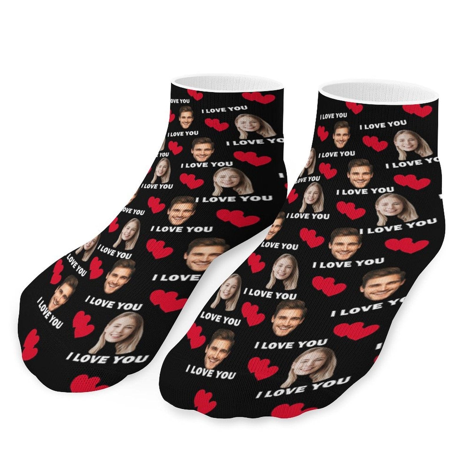 Custom Custom Couple & Hearts Face Socks Personalised I Love You Black Ankle Socks For Lover Gift - YesCustom