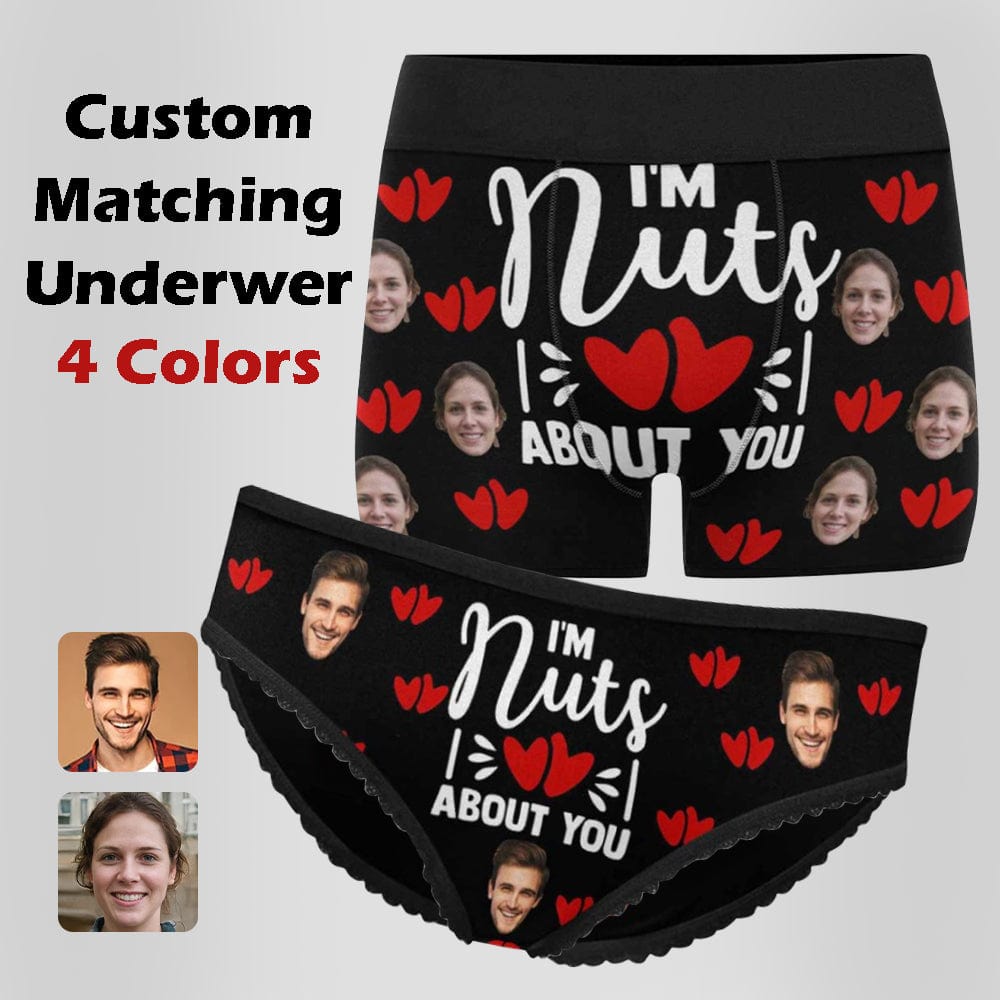Custom Custom Couple Matching Briefs I'm Nuts About You Personalized Face Underwear For Couple Valentine's Day Gift - YesCustom