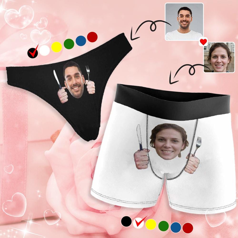 Custom Custom Couple Matching Briefs Underwear Personalized Face Best Lover Lingerie Women's Classic Thong&Men's Boxer Briefs, Valentine's Day Gift - YesCustom
