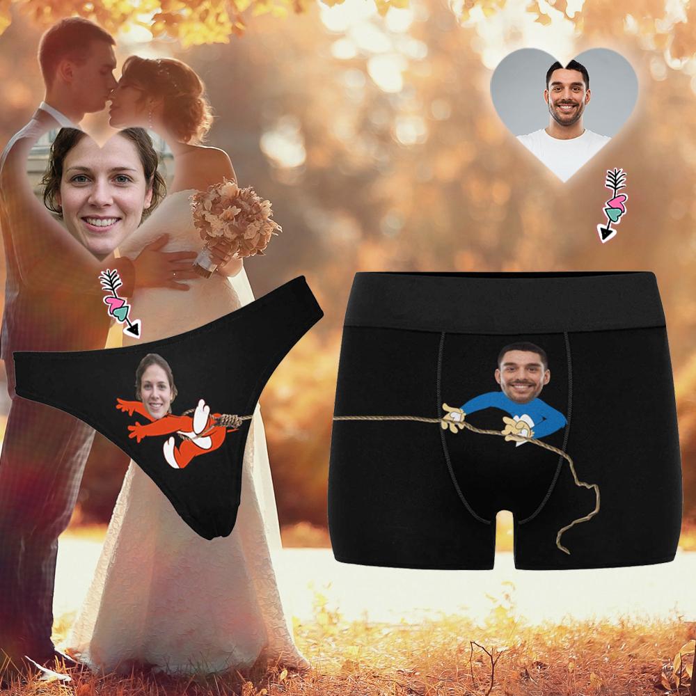Custom Custom Couple Matching Briefs with Face Personalized Photo Underwear For Couple Valentine's Day Gift - YesCustom