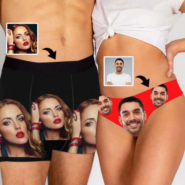 Custom Custom Couple Matching Briefs with Face Personalized Photo Underwear Made For Couple Valentine's Day Gift - YesCustom