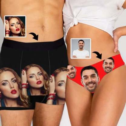 Custom Custom Couple Matching Briefs with Face Personalized Photo Underwear Made For Couple Valentine's Day Gift - YesCustom