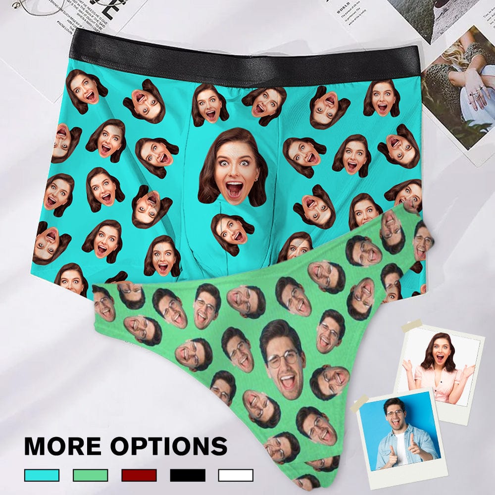 Custom Custom Couple Matching Lingerie Briefs with All Funny Face Personalized Photo Underwear For Couple Valentine's Day Gift - YesCustom