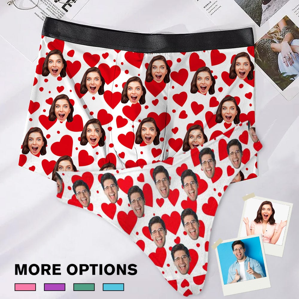 Custom Custom Couple Matching Lingerie Briefs with Colorful Heart Face Personalized Photo Underwear For Couple Valentine's Day Gift - YesCustom