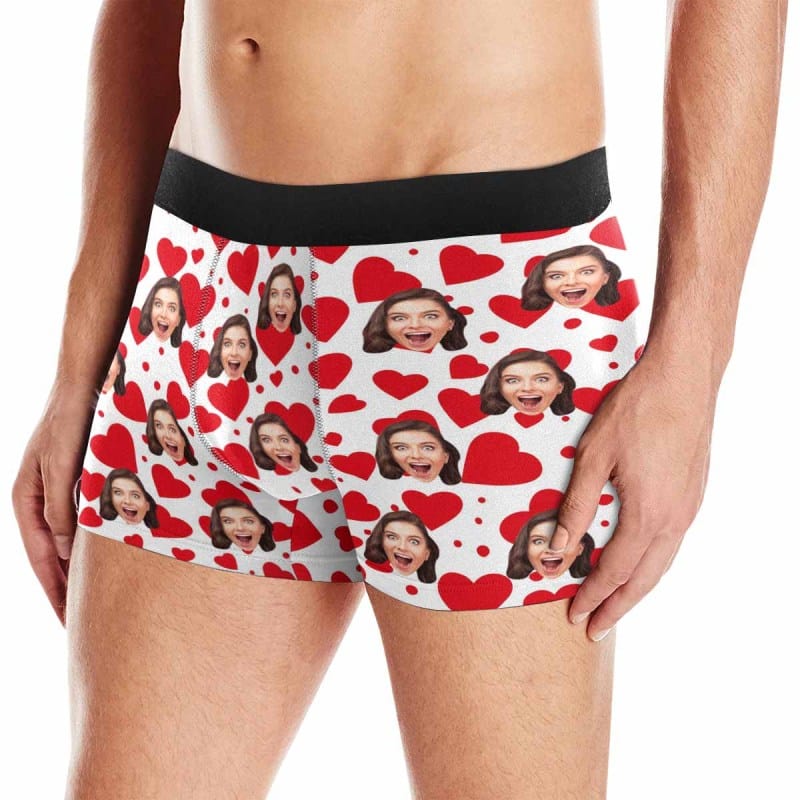 Custom Custom Couple Matching Lingerie Briefs with Colorful Heart Face Personalized Photo Underwear For Couple Valentine's Day Gift - YesCustom
