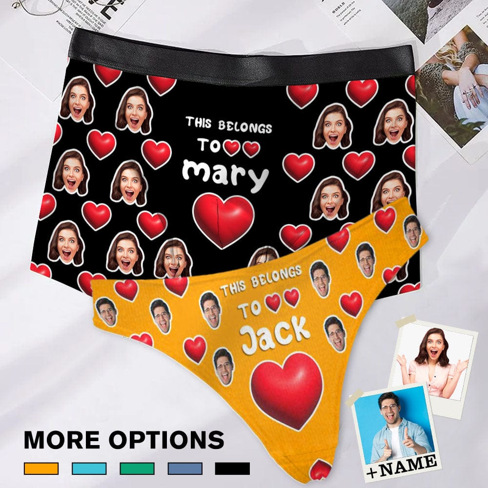 Custom Custom Couple Matching Lingerie Briefs with Face&Name Belongs to You Personalized Photo Underwear For Couple Valentine's Day Gift - YesCustom