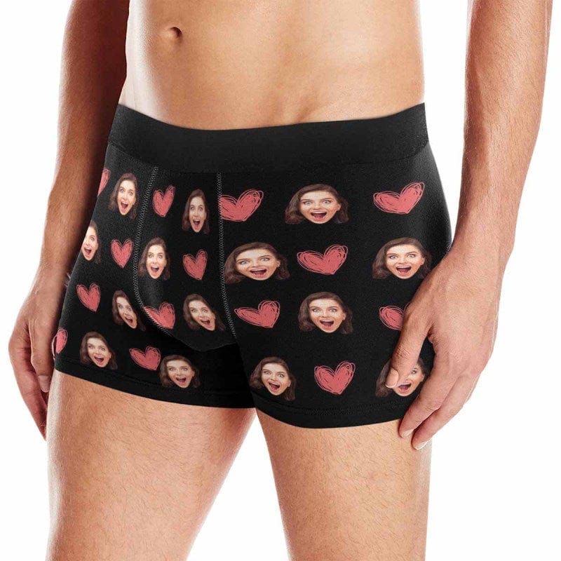 Custom Custom Couple Matching Lingerie Briefs with Funny Sweet Heart Face Personalized Photo Underwear For Couple Valentine's Day Gift - YesCustom