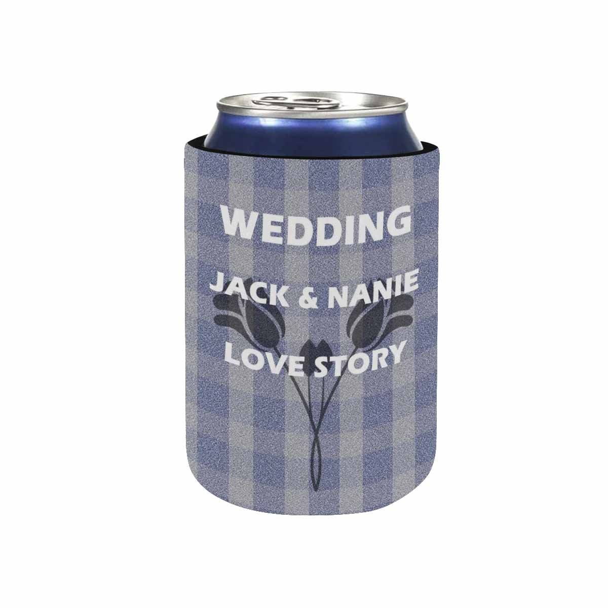 Custom Custom Couple Name Flower Blue-gray Plaid Can Cooler Wedding Koozies Personalized Can Cooler DIY Cooler for Parties Weddings Events - YesCustom