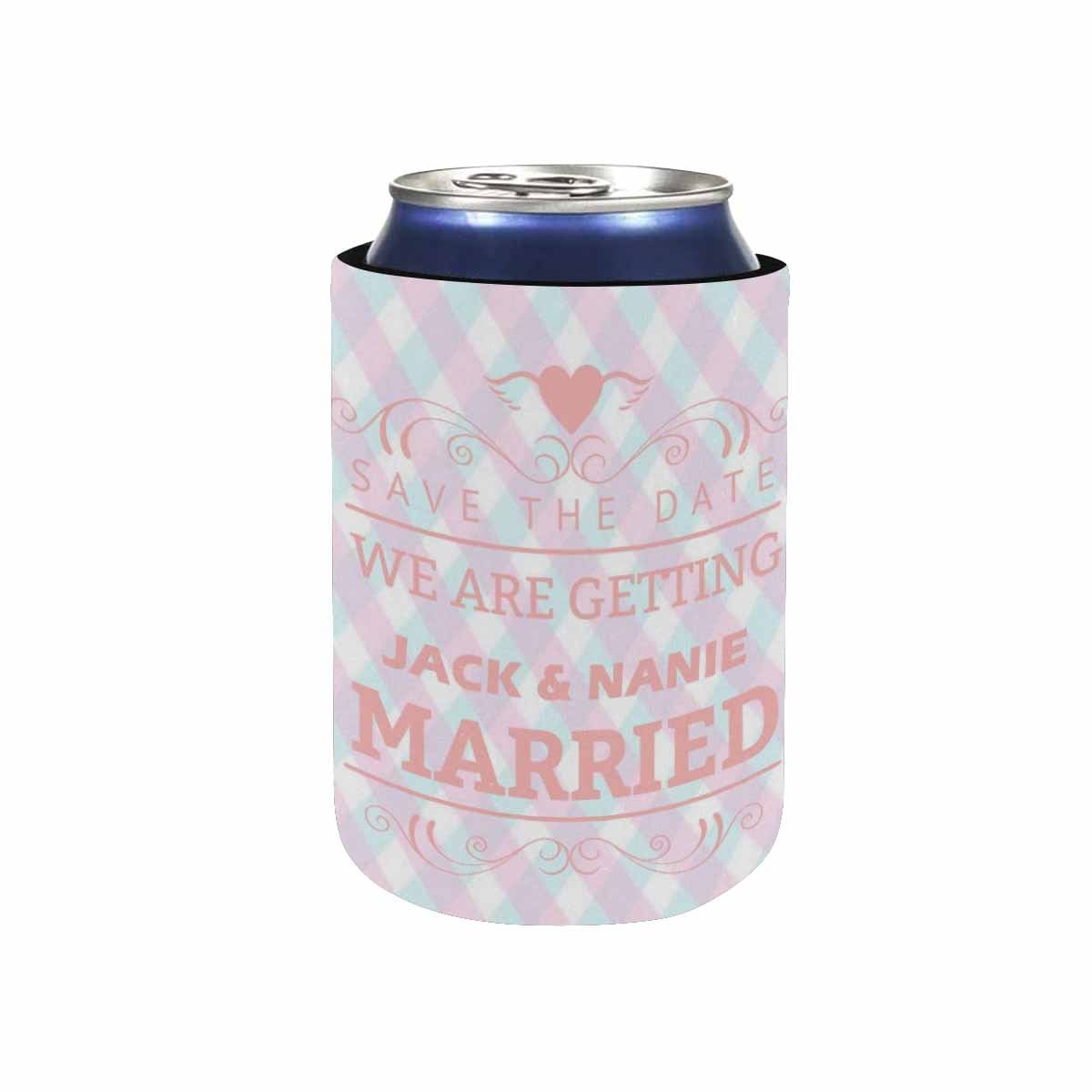 Custom Custom Couple Name Pink-blue-white Plaid Can Cooler Wedding Koozies Personalized Can Cooler DIY Cooler for Parties Weddings Events - YesCustom