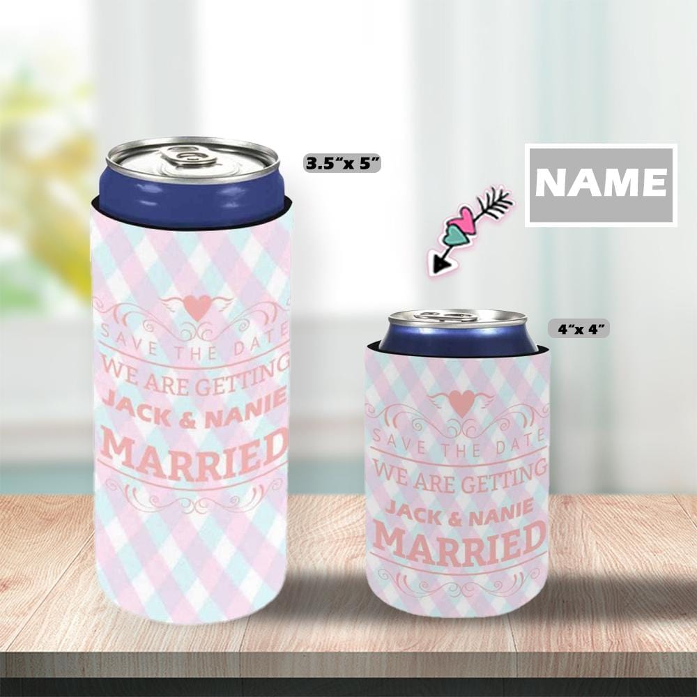 Custom Custom Couple Name Pink-blue-white Plaid Can Cooler Wedding Koozies Personalized Can Cooler DIY Cooler for Parties Weddings Events - YesCustom