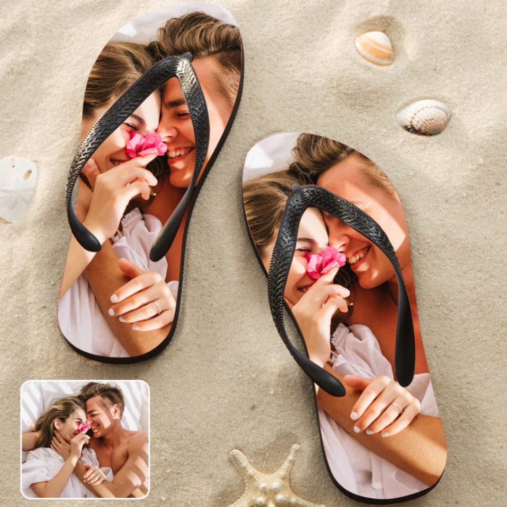Custom Custom Couple Photo Flip Flops For Both Man And Woman Funny Gift For Vacation,Wedding Ideas For Guests - YesCustom