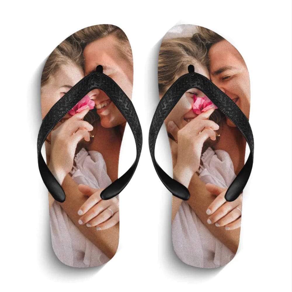 Custom Custom Couple Photo Flip Flops For Both Man And Woman Funny Gift For Vacation,Wedding Ideas For Guests - YesCustom