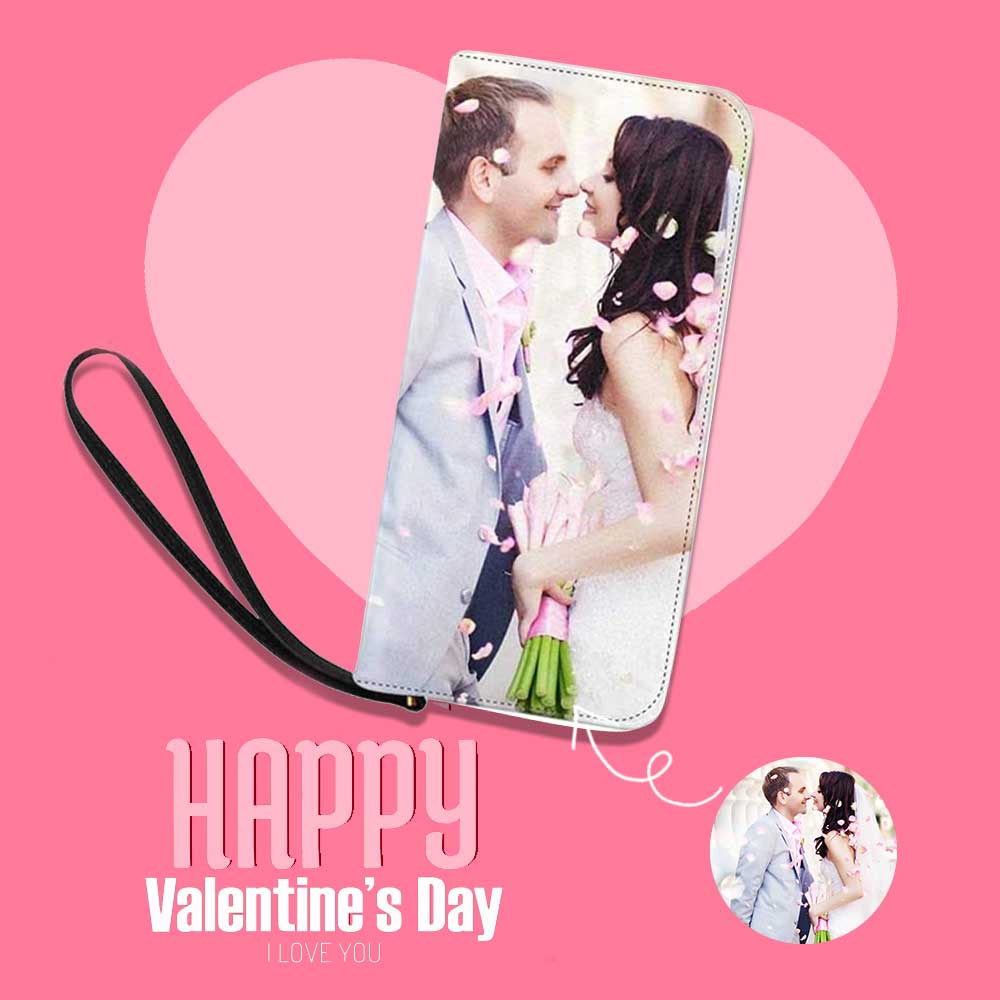 Custom Custom Couple Photo Leather Wallet Personalized Women's Zip Wallet Anniversary Gift for Her - YesCustom