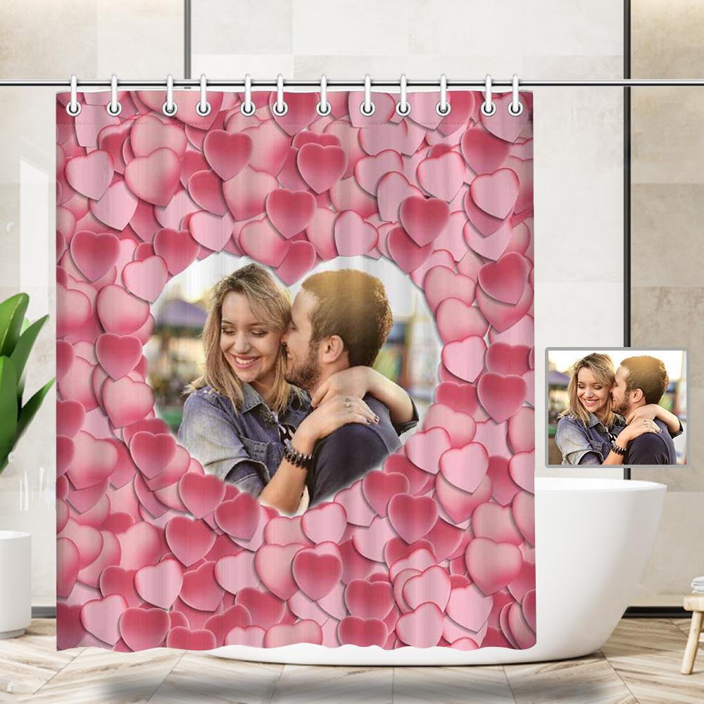 Custom Custom Couple Photo Love Heart Shower Curtain 66"x72" - YesCustom
