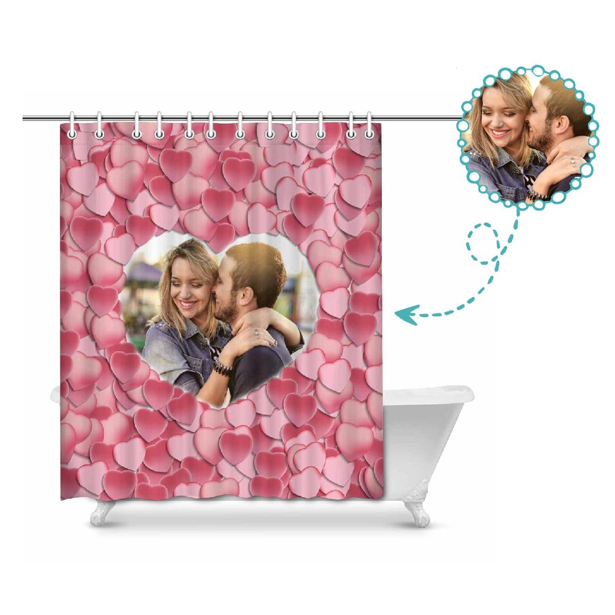 Custom Custom Couple Photo Love Heart Shower Curtain 66"x72" - YesCustom