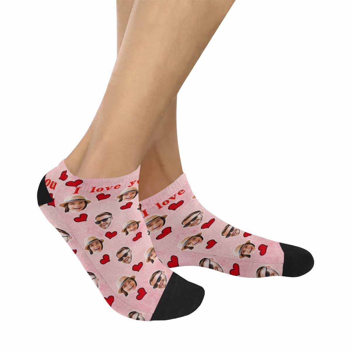 Custom Custom Couple Photo Socks Personalized Red Love Couple Women's Ankle Socks - YesCustom
