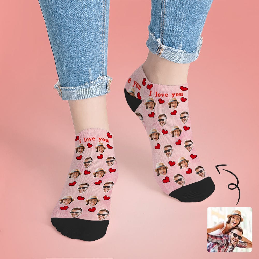 Custom Custom Couple Photo Socks Personalized Red Love Couple Women's Ankle Socks - YesCustom