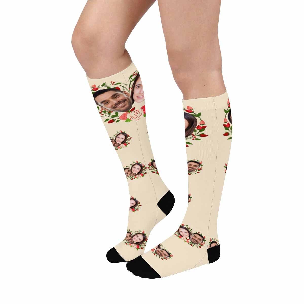Custom Custom Couple Socks Personalized Socks with Face Love Coronal Knee High Socks Gifts For Anniversary Day - YesCustom