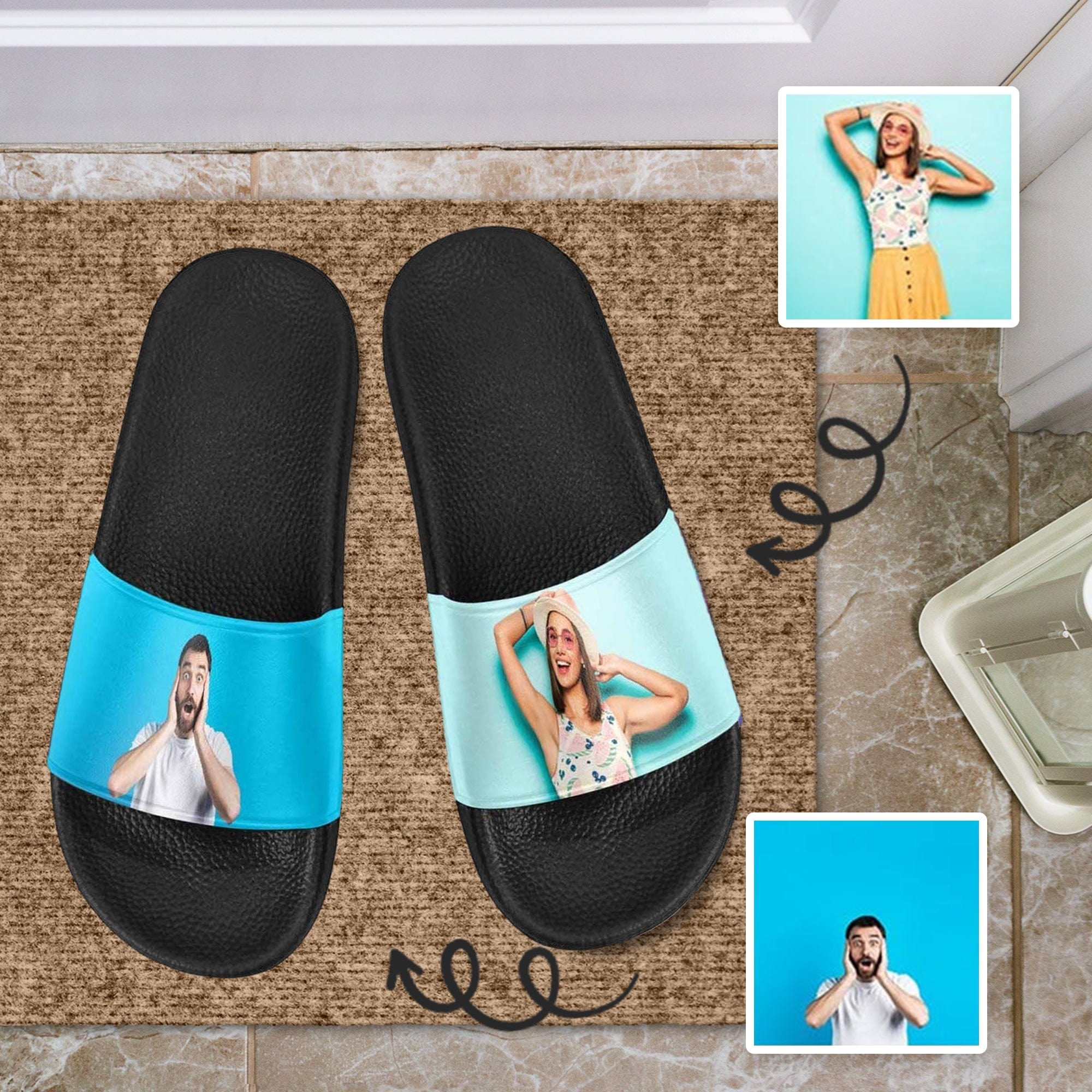 Custom Custom Couple's Two Photo Unisex Slide Sandals For Holiday Gifts - YesCustom