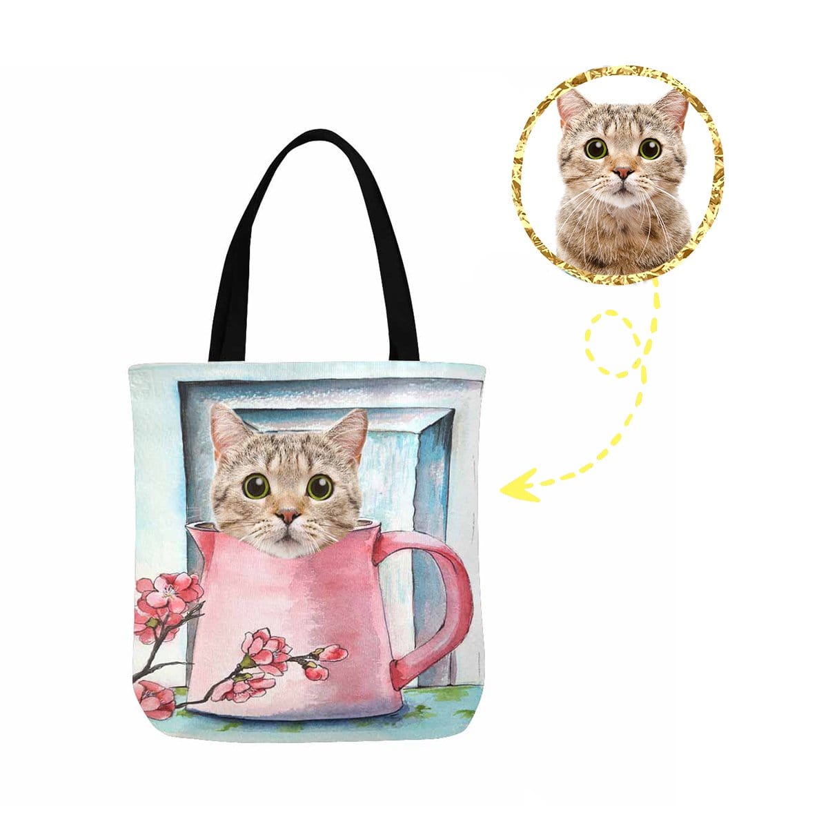 Custom Custom Cute Cat Face Canvas Tote Bag - YesCustom