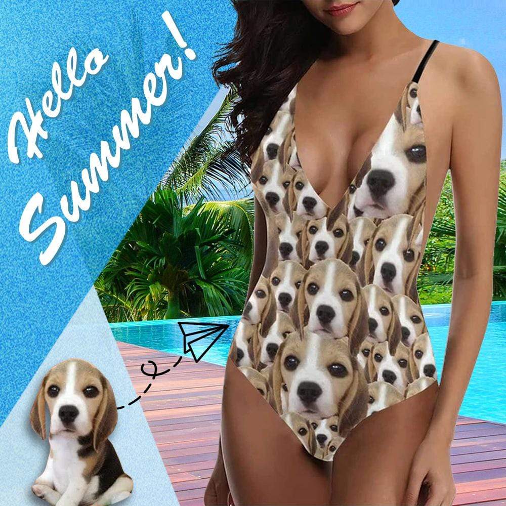 Custom Custom Cute Dog Face Swimsuit Personalized Women's One Piece Bathing Suit Birthday Party - YesCustom