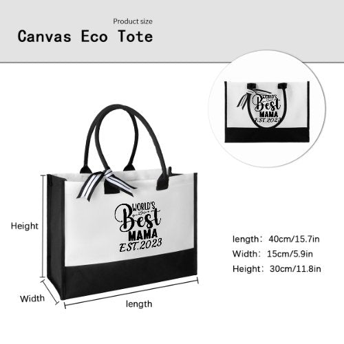 Custom Custom Date Best Mom Canvas Shoulder Tote Bag Embroidery Personalized Environmental Protection Handbag Mom Tote Bag Mommy Bag Mom Gift - YesCustom
