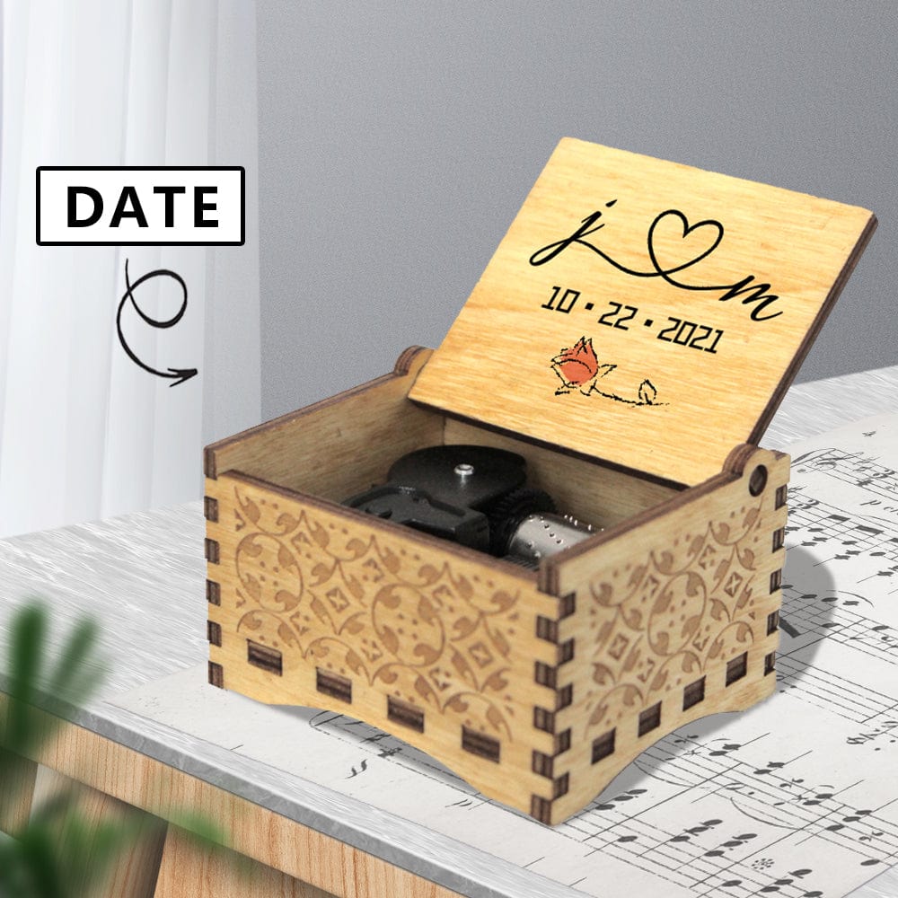 Custom Custom Date Love Mom Wooden Music Box Put Your Text on Music Box - YesCustom