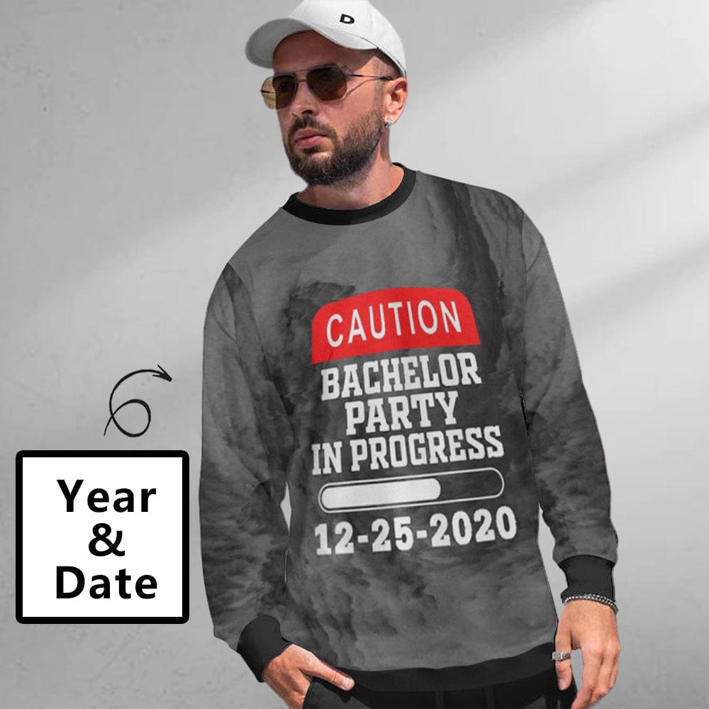 Custom Custom Date&Year Caution Loose Sweatshirt Personalized Face All Over Print Crewneck Loose Sweatshirt - YesCustom