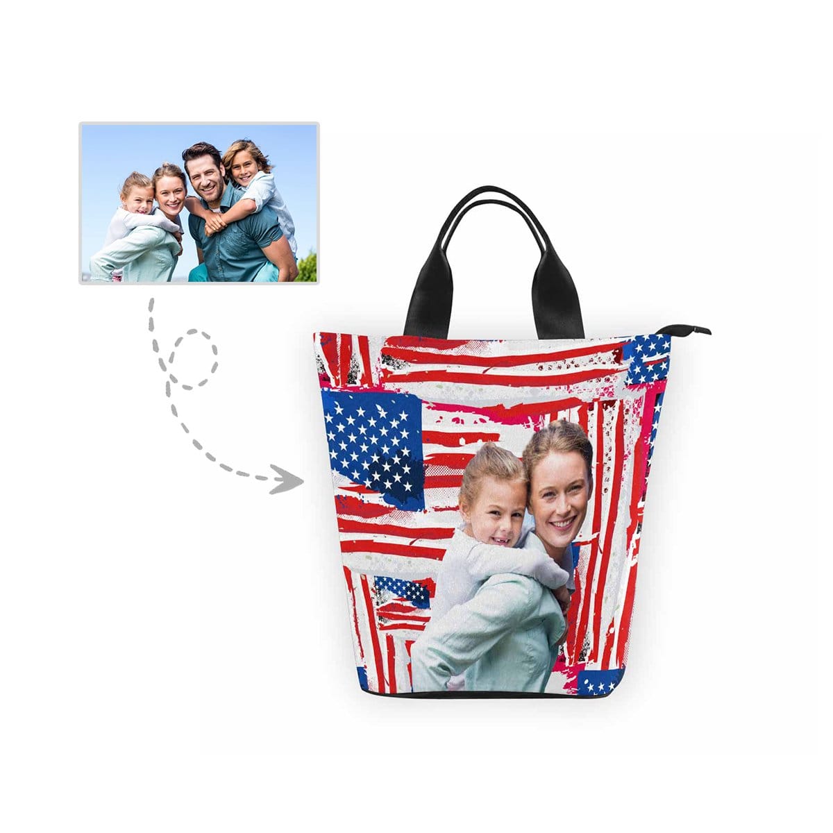 Custom Custom Daughter&Mom USA Flag Nylon Lunch Bag - YesCustom