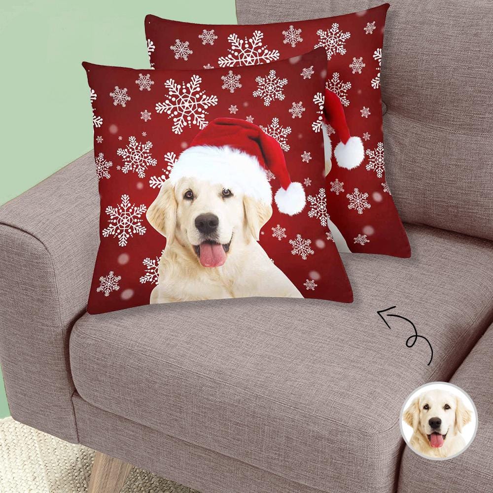 Custom Custom Dog Christmas Snowflake Throw Pillow Cover Personalized Pet Pillowcase - YesCustom