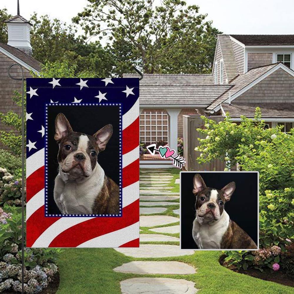 Custom Custom Dog Face American Flag Garden Flag - YesCustom