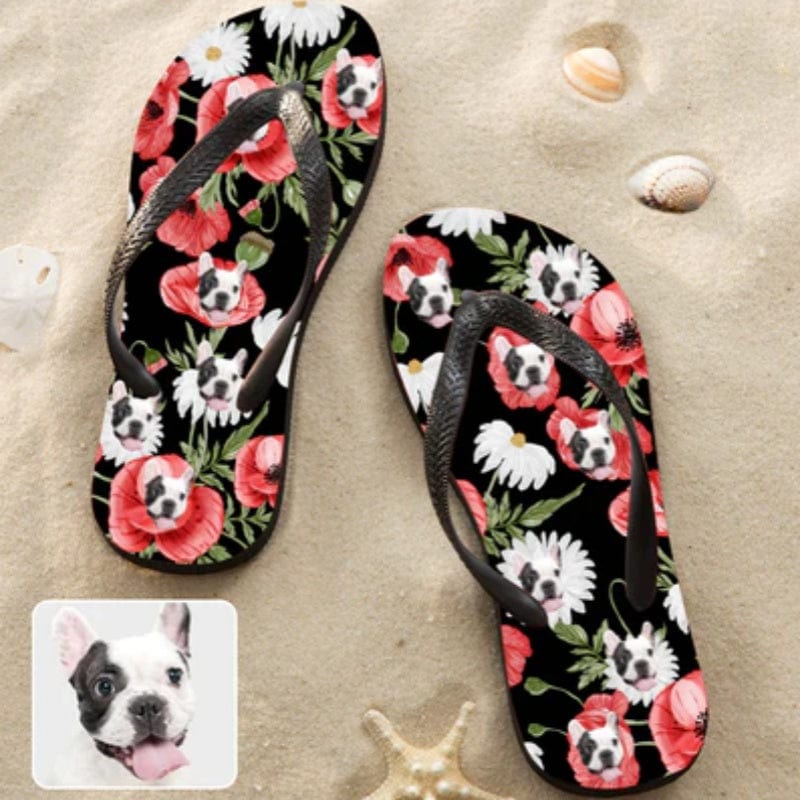 Custom Custom Dog Face And Flower Flip Flops For Both Man And Woman Funny Gift For Vacation,Wedding Ideas For Guests - YesCustom