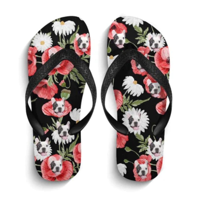 Custom Custom Dog Face And Flower Flip Flops For Both Man And Woman Funny Gift For Vacation,Wedding Ideas For Guests - YesCustom
