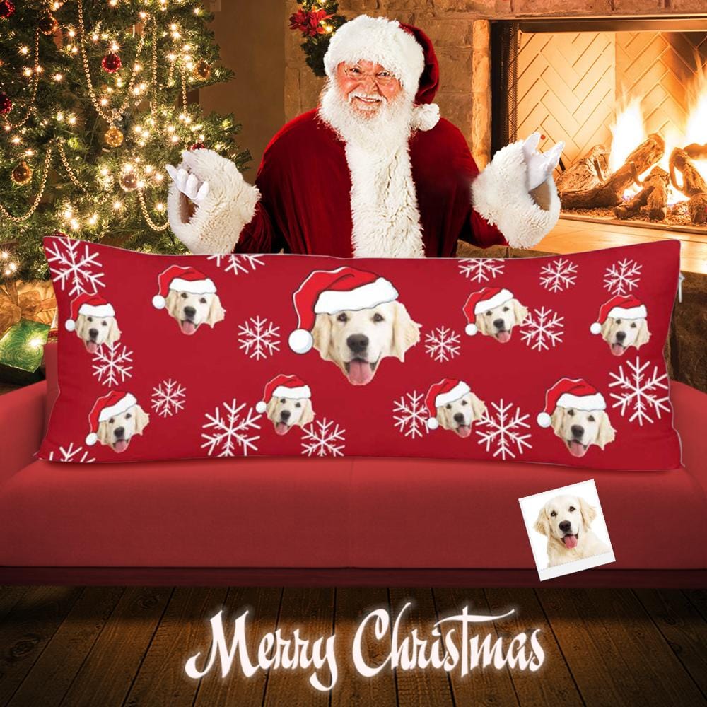 Custom Custom Dog Face Christmas Red Body Pillow Case Personalized Pillow Cover 20"x54" - YesCustom