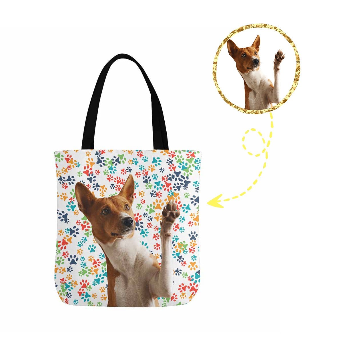 Custom Custom Dog Face Colorful Paw Canvas Tote Bag - YesCustom